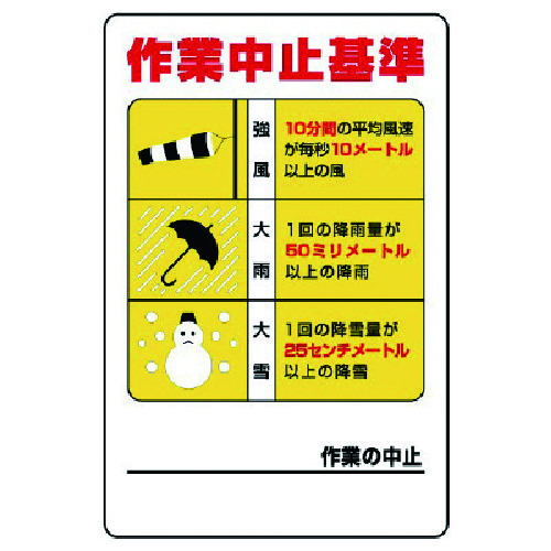 トラスコ中山 ユニット 玉掛関係標識 作業中止基準（ご注文単位1枚）【直送品】