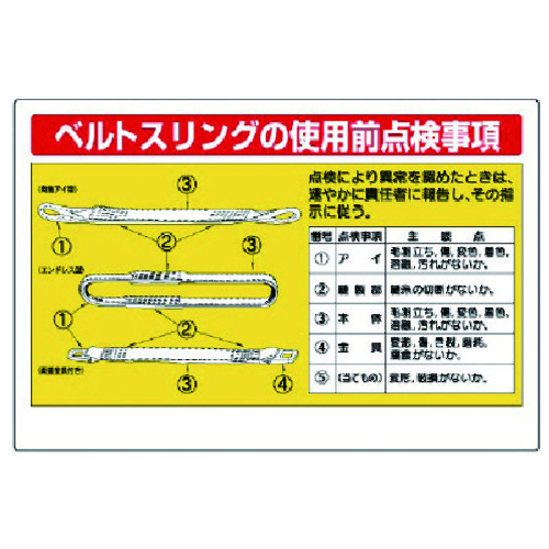 トラスコ中山 ユニット 玉掛関係標識 ベルトスリングの使用前点検（ご注文単位1枚）【直送品】