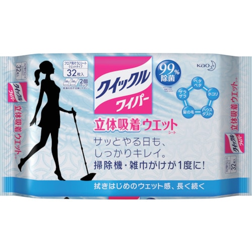 トラスコ中山 Kao クイックルワイパー 立体吸着ウエットシート 32枚 159-7130  (ご注文単位1個) 【直送品】