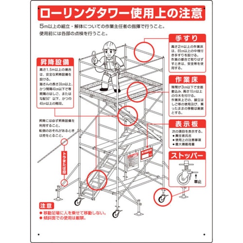 トラスコ中山 ユニット 標識 ローリングタワー使用上の注意 354-6090  (ご注文単位1枚) 【直送品】