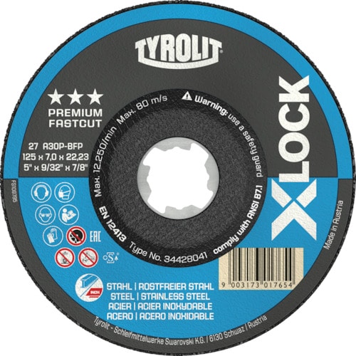 トラスコ中山 TYROLIT X-LOCK オフセット砥石 プレミアムタイプ 125mm（ご注文単位1枚）【直送品】