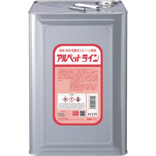 トラスコ中山 サラヤ 清浄・洗浄・除菌用エタノール製剤 アルペットライン 17L（ご注文単位1個）【直送品】