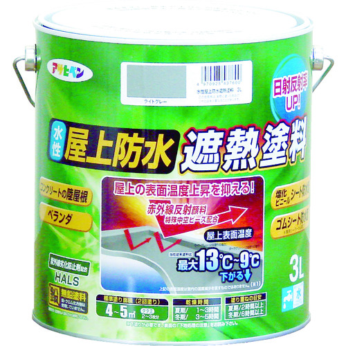 トラスコ中山 アサヒペン 水性屋上防水遮熱塗料3L ライトグレー（ご注文単位1缶）【直送品】