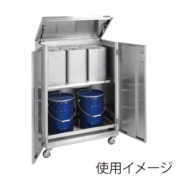 サカエ 一斗缶保管庫　ペール缶兼用タイプ　移動式　2段 SUS430　ナイロンウレタン車 SU4-ITKAR 1台（ご注文単位1台）【直送品】