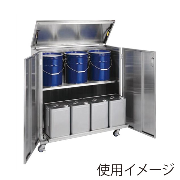 サカエ 一斗缶保管庫　ペール缶兼用タイプ　移動式　2段 SUS430　ナイロンウレタン車 SU4-ITKBR 1台（ご注文単位1台）【直送品】