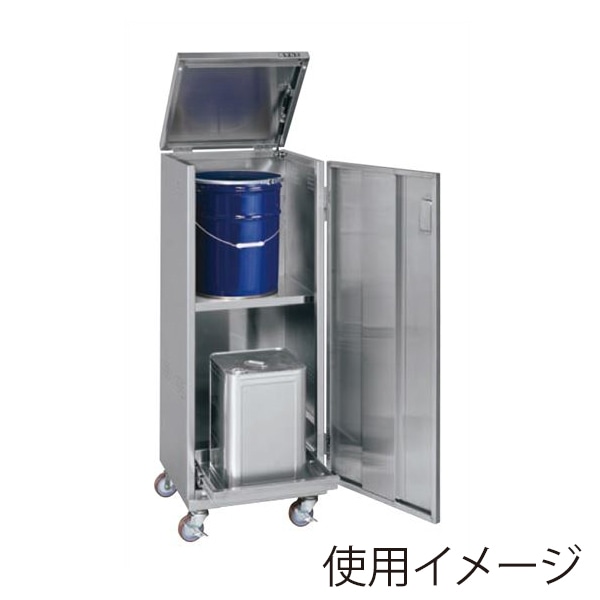 サカエ 一斗缶保管庫　ペール缶兼用タイプ　移動式　2段 SUS430　ナイロンウレタン車 SU4-ITKER 1台（ご注文単位1台）【直送品】