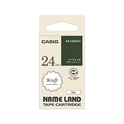 カシオ ラベルライターNAME LAND用テープ  緑 XR-24KRGN ［ベージュ文字 /24mm幅］ XR24KRGN 1個（ご注文単位1個）【直送品】