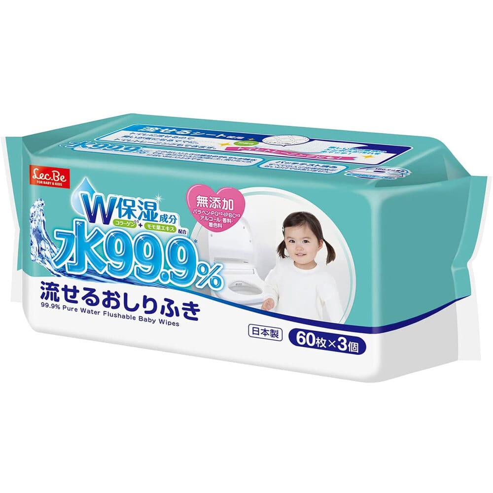 レック　水99.9％ 流せるおしりふき 60枚×3個　1パック（ご注文単位1パック）【直送品】