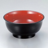 若泉漆器 5.3寸美里千筋丼椀　黒内朱  W-9-2 1個（ご注文単位1個）【直送品】