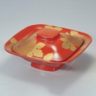 若泉漆器 7寸角煮物椀　総朱に菊S・H塗  1-209-2 1個（ご注文単位1個）【直送品】