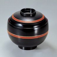 若泉漆器 卵型丼椀　黒に帯朱内朱  1-218-8 1個（ご注文単位1個）【直送品】