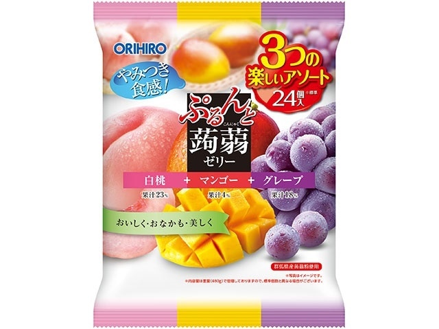 オリヒロ蒟蒻ゼリーパウチ白桃マンゴーグレープ※軽（ご注文単位12個）【直送品】