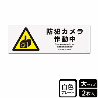 （株）KALBAS プラスチックプレート　ヨコ大 防犯カメラ作動中 KTK2077 1パック（ご注文単位1パック）【直送品】