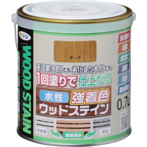 トラスコ中山 アサヒペン 水性強着色ウッドステイン 0.7L オーク（ご注文単位1缶）【直送品】