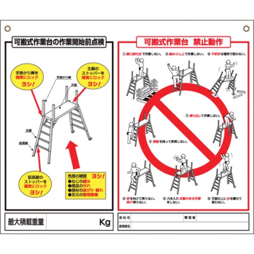 トラスコ中山 つくし 標識 「可搬式作業台の点検項目、禁止動作」（ご注文単位1枚）【直送品】