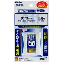 ELPA コードレス子機用充電池（大容量タイプ）　TSA011BKS TSA011BKS 1個（ご注文単位1個）【直送品】