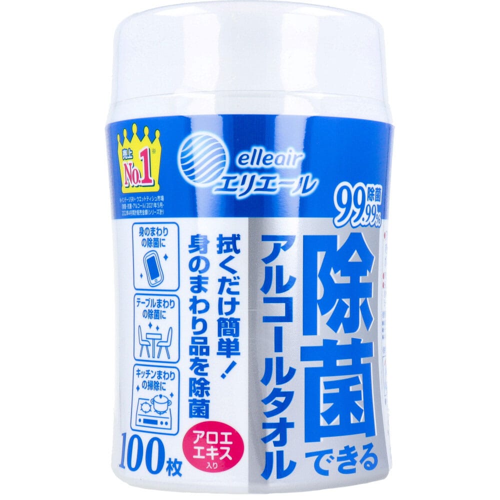 大王製紙　エリエール 除菌できるアルコールタオル アロエエキス入 本体 100枚入　1パック（ご注文単位1パック）【直送品】