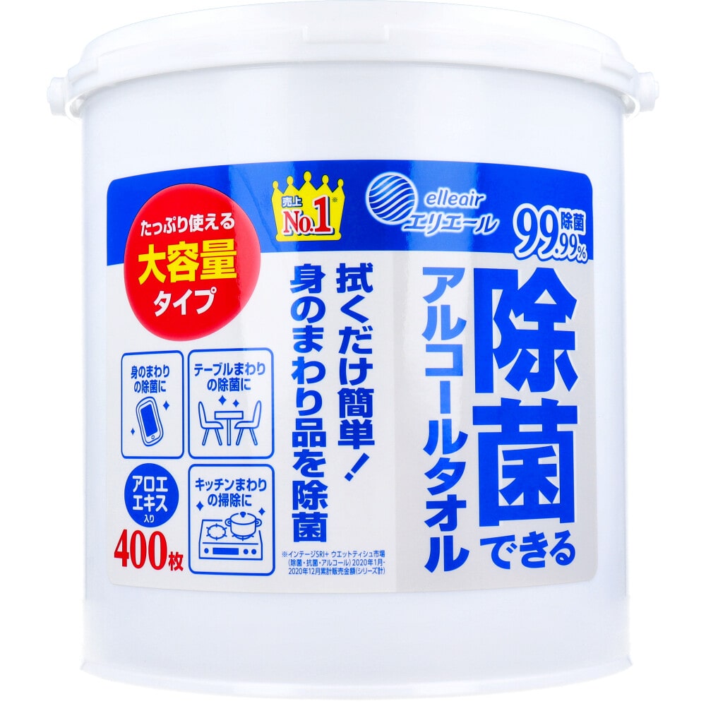 大王製紙　エリエール 除菌できるアルコールタオル 大容量 本体 400枚入　1パック（ご注文単位1パック）【直送品】