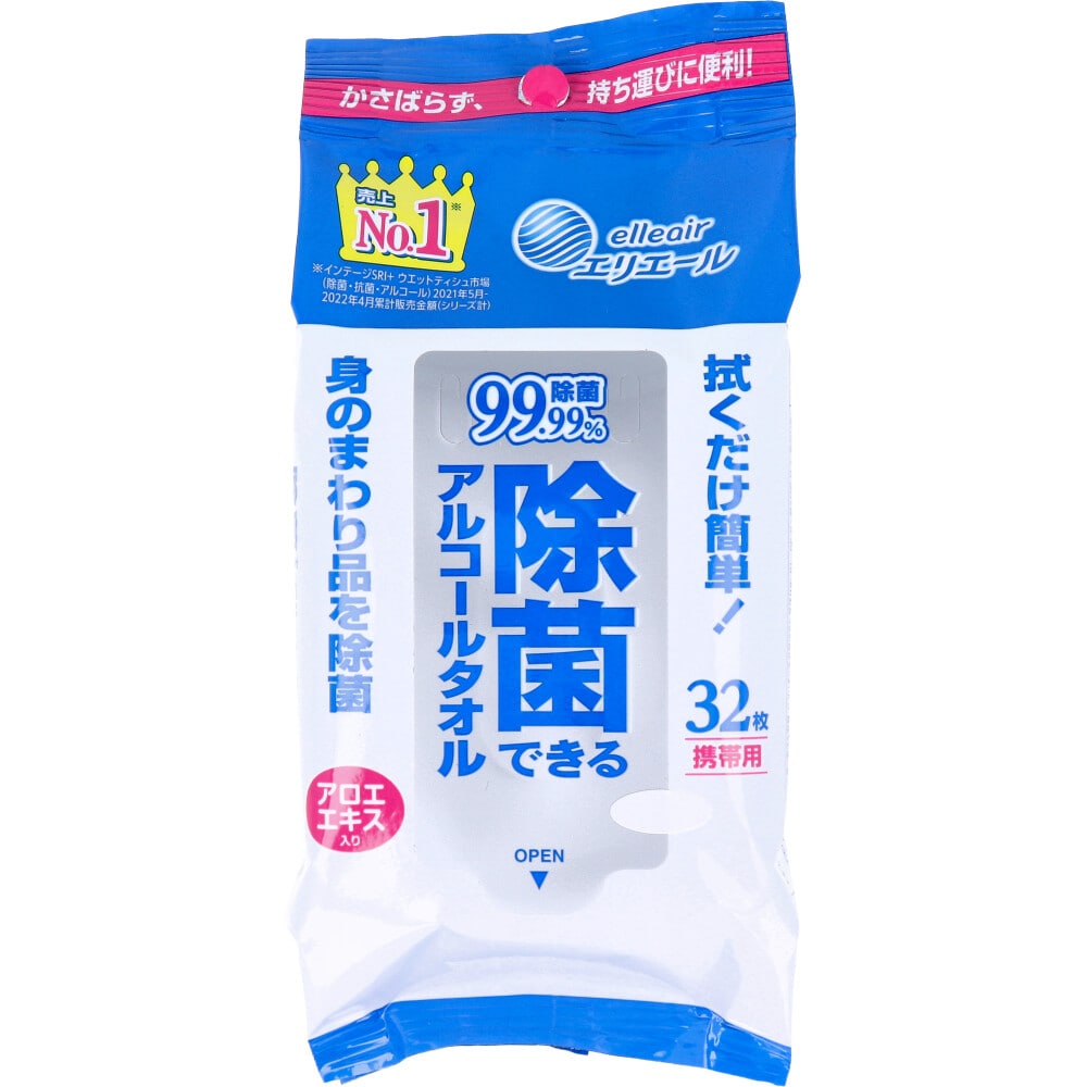 大王製紙　エリエール 除菌できるアルコールタオル 携帯用 32枚入　1パック（ご注文単位1パック）【直送品】