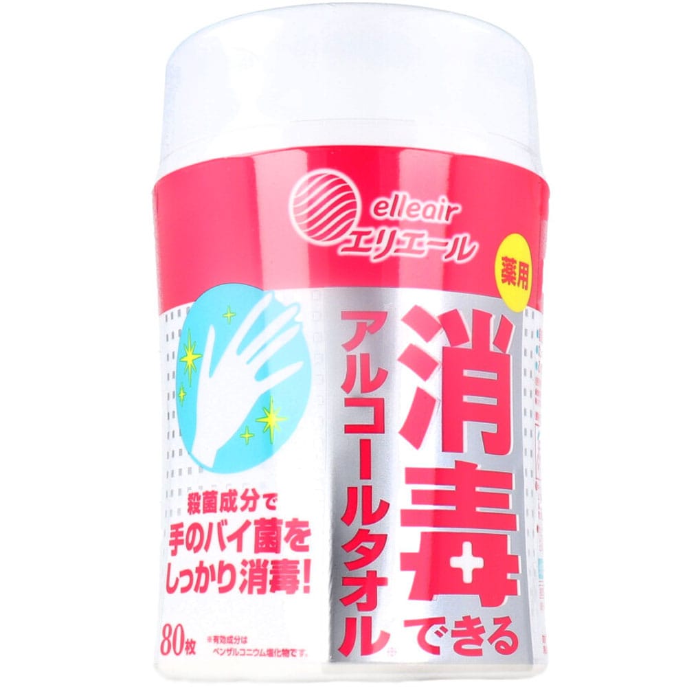 大王製紙　エリエール 消毒できるアルコールタオル 薬用 本体 80枚入　1パック（ご注文単位1パック）【直送品】