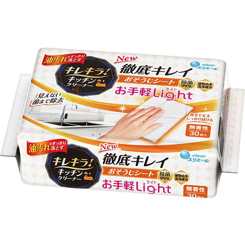 大王製紙　エリエール キレキラ！キッチンクリーナー 徹底キレイおそうじシート Light 無香性 30枚　1パック（ご注文単位1パック）【直送品】