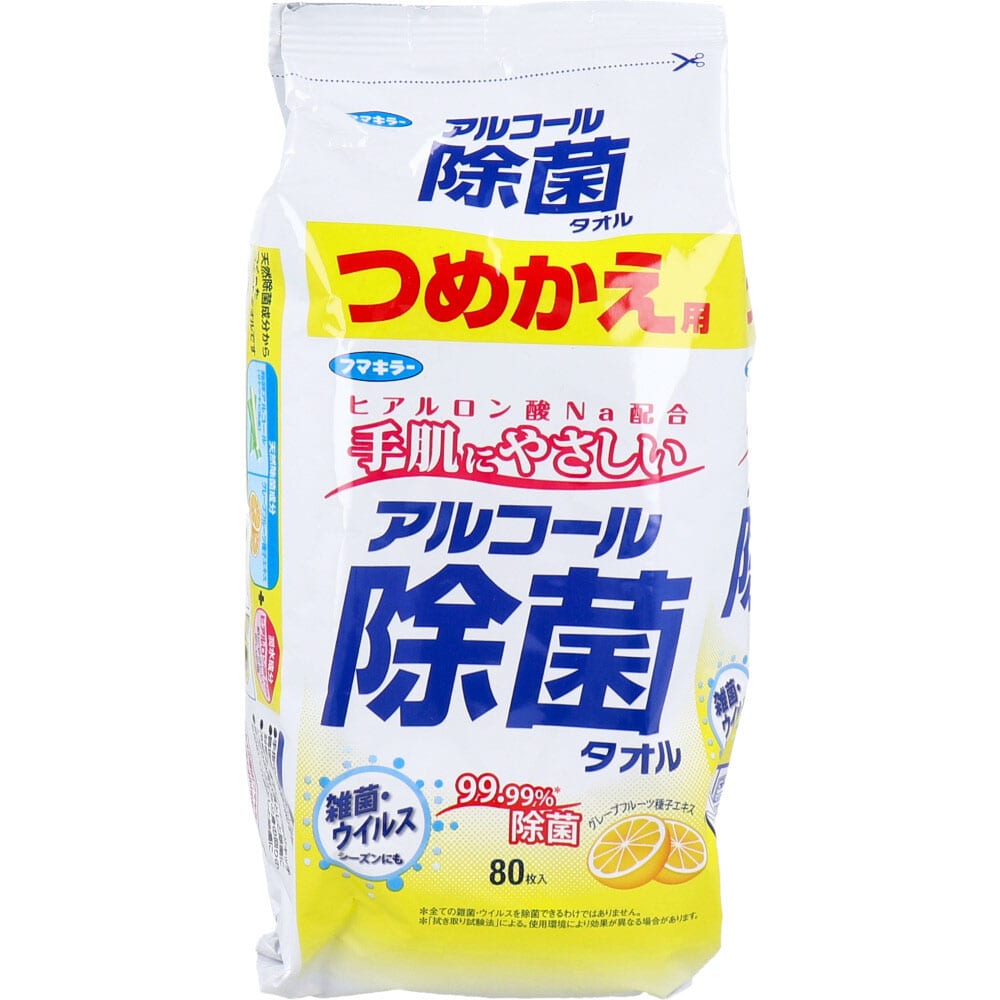 フマキラー　アルコール除菌タオル つめかえ用 80枚入　1パック（ご注文単位1パック）【直送品】