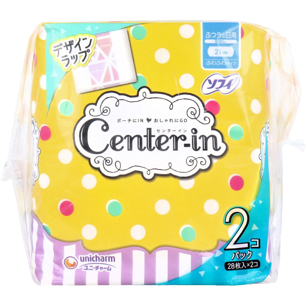 ユニ・チャーム　センターイン ふわふわタイプ ふつうの日用 ハネなし 28個入×2個パック　1パック（ご注文単位1パック）【直送品】
