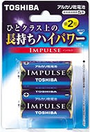 オーム電機 4904530022609 17-2008 東芝 単2形アルカリ乾電池 2本入 IMPULSE（ご注文単位1袋）【直送品】