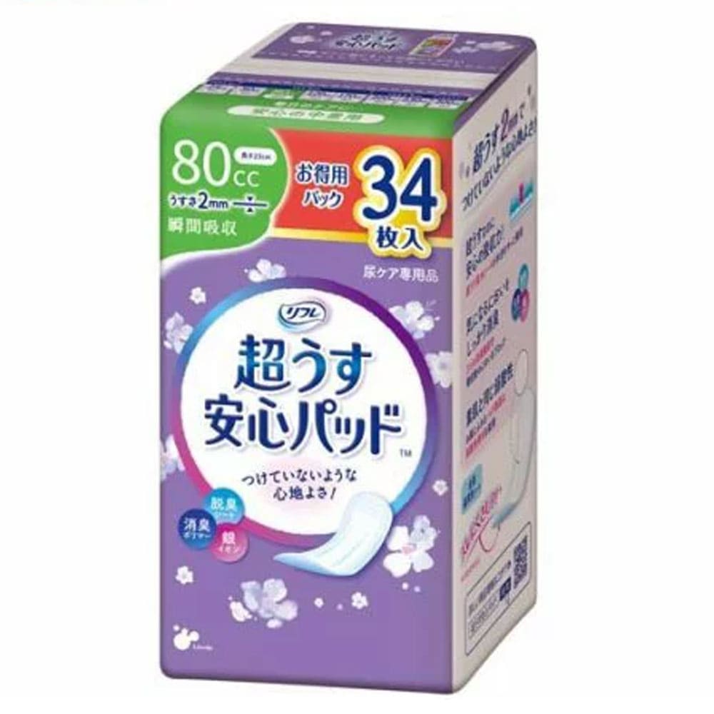 リブドゥコーポレーション　リフレ 超うす安心パッド 安心の中量用 お買得パック 34枚入　1パック（ご注文単位1パック）【直送品】