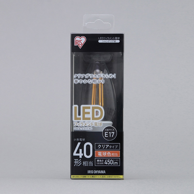 アイリスオーヤマ LEDフィラメント電球　E17口金　全方向タイプ クリア　40形　電球色 LDC3L-G-E17-FC 1個（ご注文単位1個）【直送品】