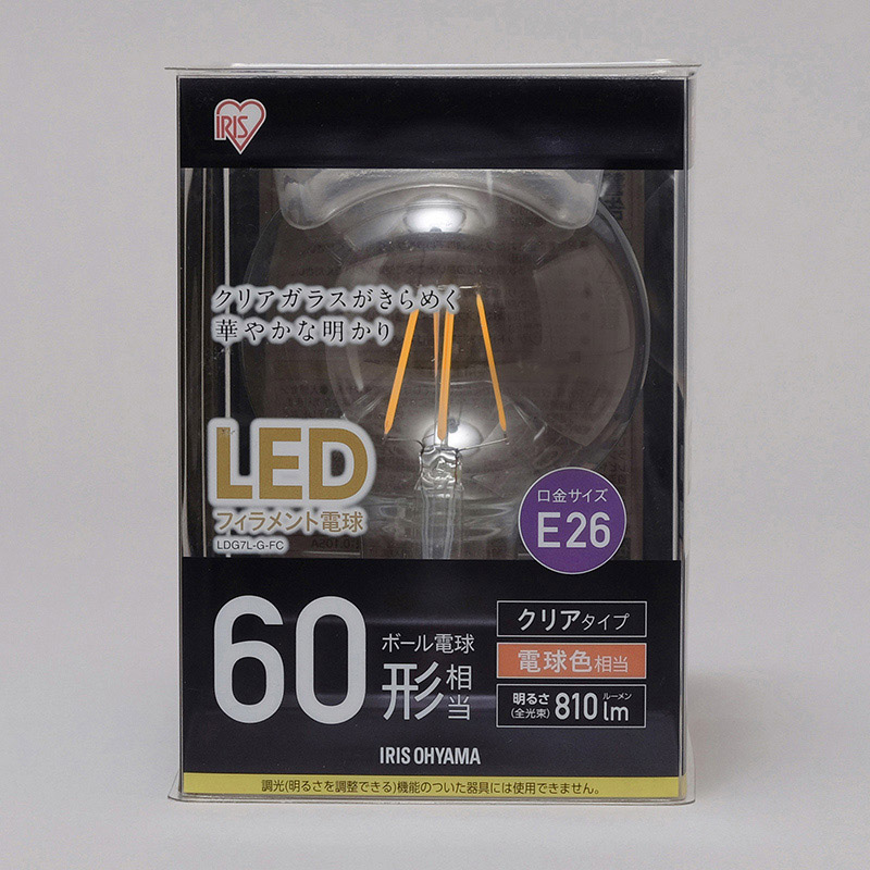 アイリスオーヤマ LEDフィラメント電球　E26口金　全方向タイプ ボール球　クリア　電球色 LDG7L-G-FC 1個（ご注文単位1個）【直送品】