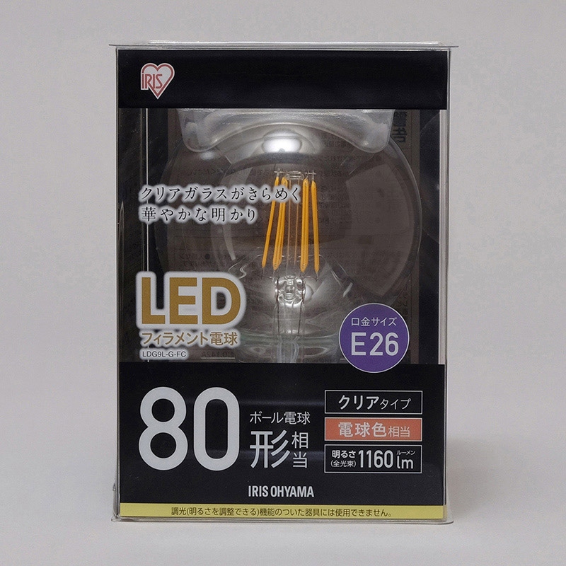 アイリスオーヤマ LEDフィラメント電球　E26口金　全方向タイプ ボール球　クリア　電球色 LDG9L-G-FC 1個（ご注文単位1個）【直送品】