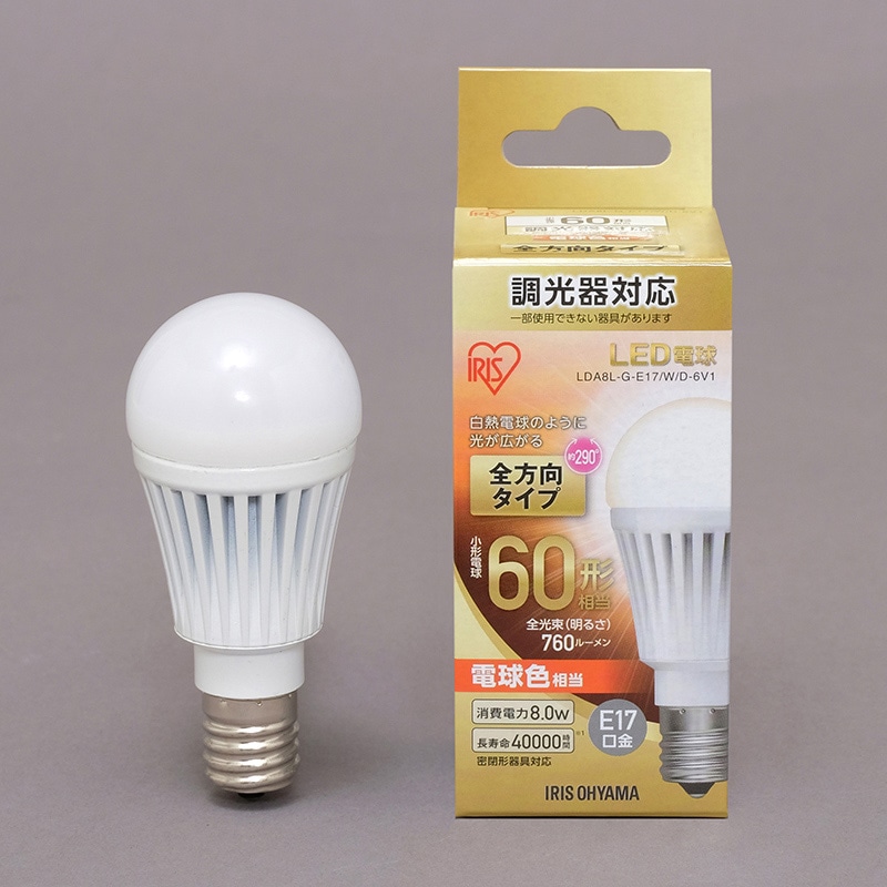 アイリスオーヤマ LED電球　E17口金　全方向タイプ 調光　60形　電球色  1個（ご注文単位1個）【直送品】