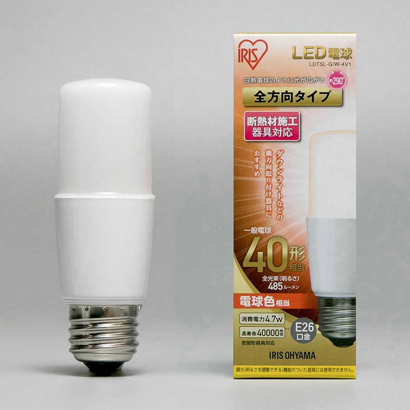 アイリスオーヤマ LED電球　E26口金　全方向タイプ　T形 40形　電球色 LDT5L-G／W-4V1 1個（ご注文単位1個）【直送品】