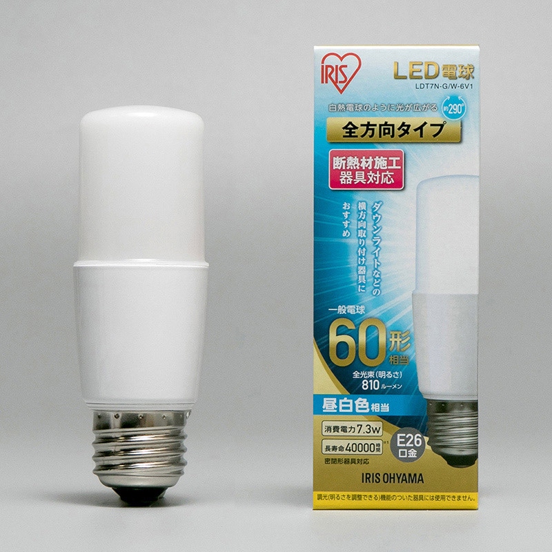 アイリスオーヤマ LED電球　E26口金　全方向タイプ　T形 60形　昼白色 LDT7N-G／W-6V1 1個（ご注文単位1個）【直送品】