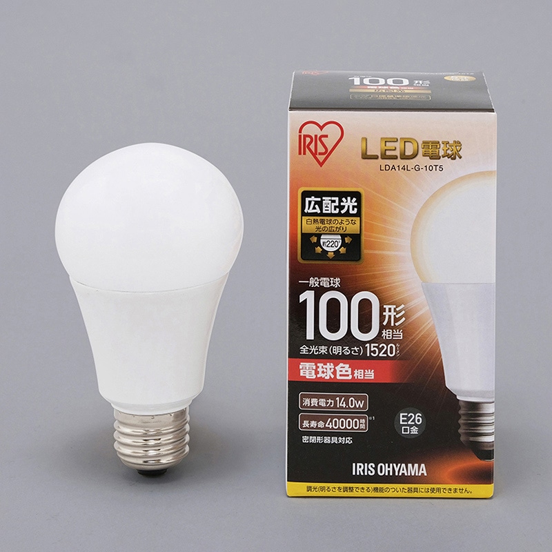 アイリスオーヤマ LED電球　E26口金　広配光タイプ 100形　電球色 LDA14L-G-10T5 1箱（ご注文単位1箱）【直送品】