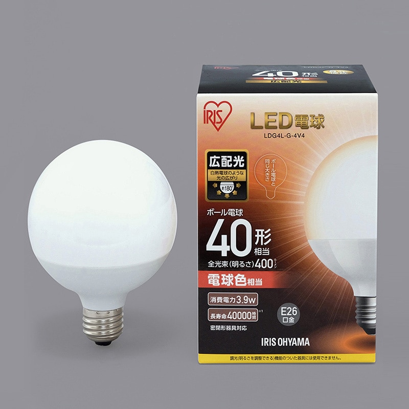 アイリスオーヤマ LED電球　E26口金　広配光タイプ　ボール球 40形　電球色 LDG4L-G-4V4 1個（ご注文単位1個）【直送品】