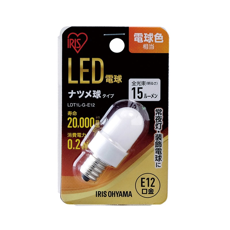 アイリスオーヤマ LED電球　ナツメ球　E12口金　広配光タイプ 電球色 LDT1L-G-E12 1個（ご注文単位1個）【直送品】