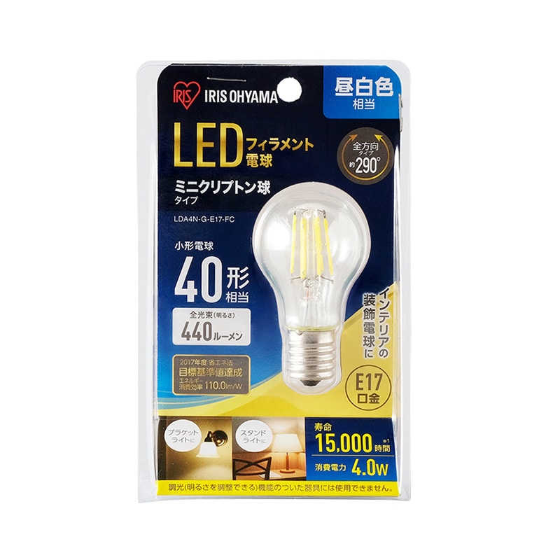 アイリスオーヤマ LEDミニクリプトン球　E17口金　全方向タイプ 40形　昼白色 LDA4N-G-E17-FC 1個（ご注文単位1個）【直送品】