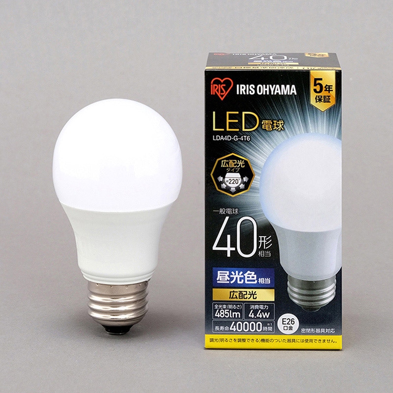 アイリスオーヤマ LED電球　E26口金　広配光タイプ 40形　昼光色 LDA4D-G-4T6 1個（ご注文単位1個）【直送品】