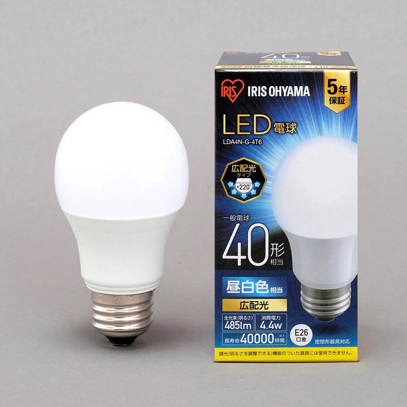 アイリスオーヤマ LED電球　E26口金　広配光タイプ 40形　昼白色 LDA4N-G-4T6 1個（ご注文単位1個）【直送品】