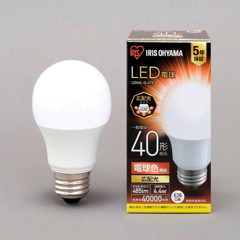 アイリスオーヤマ LED電球　E26口金　広配光タイプ 40形　電球色 LDA4L-G-4T6 1個（ご注文単位1個）【直送品】