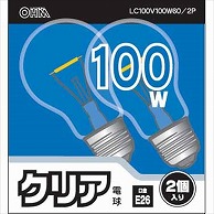 オーム電機 LC100V100W60/2P 06-1760 白熱電球 E26 100Wクリア 2個入（ご注文単位1袋）【直送品】