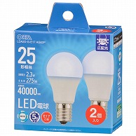 オーム電機 LDA2D-G-E17AG62P 06-5538 LED電球小形E17 25形相当 昼光色 2個入（ご注文単位1袋）【直送品】