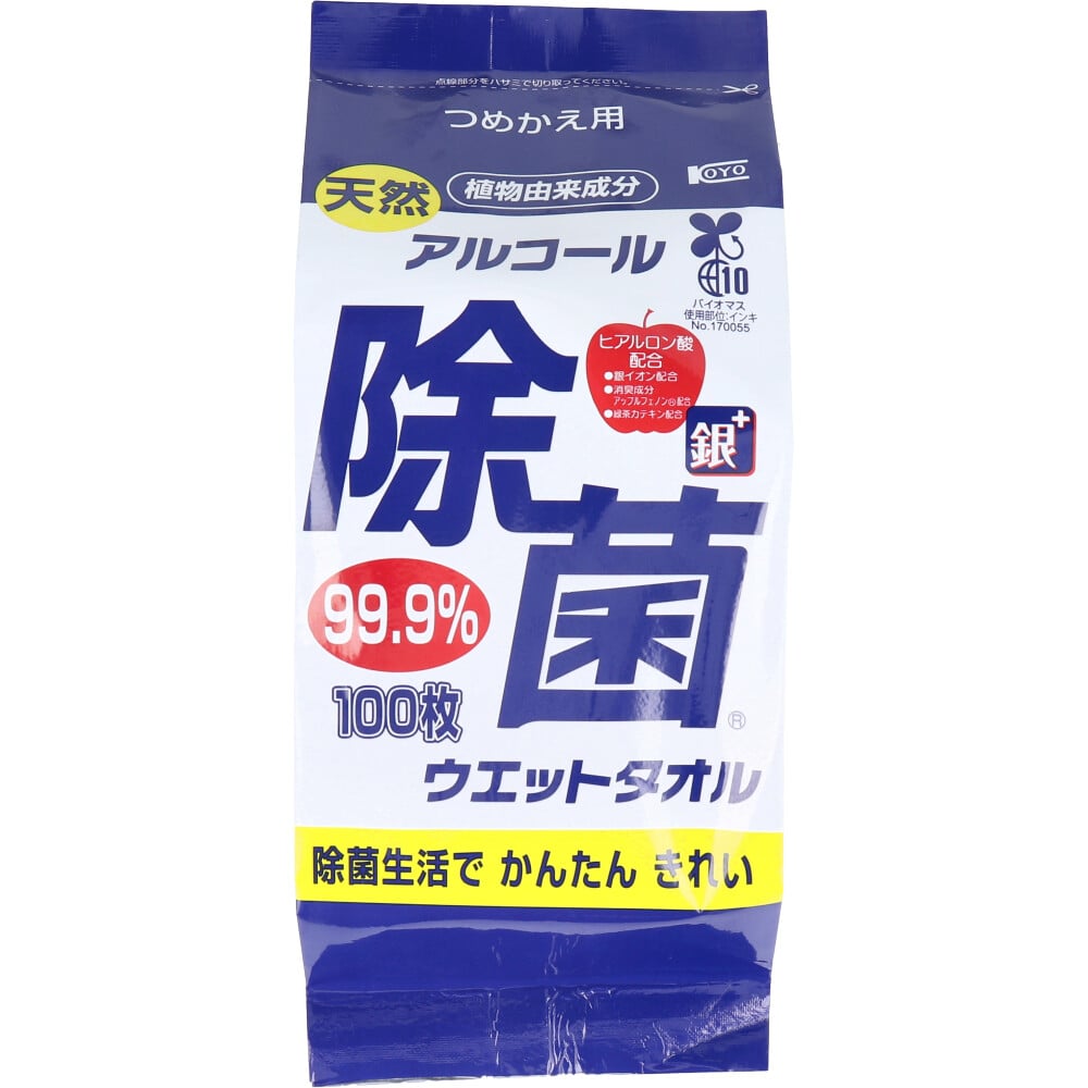 コーヨー化成　天然 アルコール除菌ウェットタオル 詰替用 厚手 100枚入　1パック（ご注文単位1パック）【直送品】