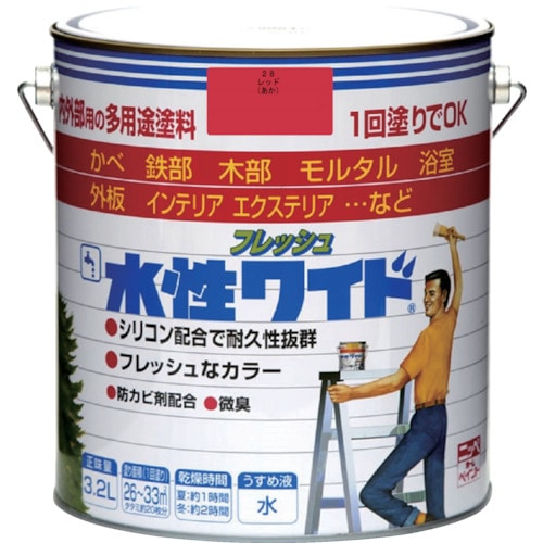 トラスコ中山 ニッぺ 水性フレッシュワイド 3.2L レッド HTA112－3.2 827-9452  (ご注文単位1缶) 【直送品】