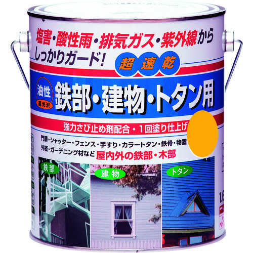 トラスコ中山 ニッぺ 油性鉄部・建物・トタン用 1.6L キイロ HUB108－1.6 157-6965  (ご注文単位1缶) 【直送品】