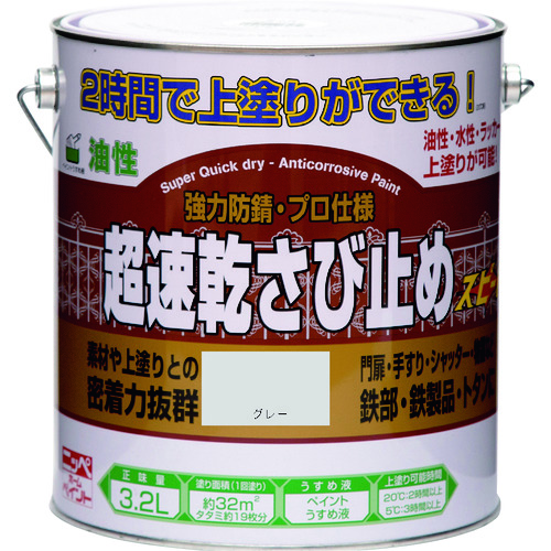 トラスコ中山 ニッぺ 超速乾さび止め 3.2L グレー HWC102－3.2 859-9138  (ご注文単位1缶) 【直送品】