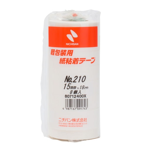 210-15 紙粘着テープ210　15mm　白　8巻 1袋 (ご注文単位1袋)【直送品】