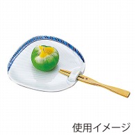 ヤマコー 陶器うちわ皿　竹フォーク付　青  27037 1個（ご注文単位1個）【直送品】